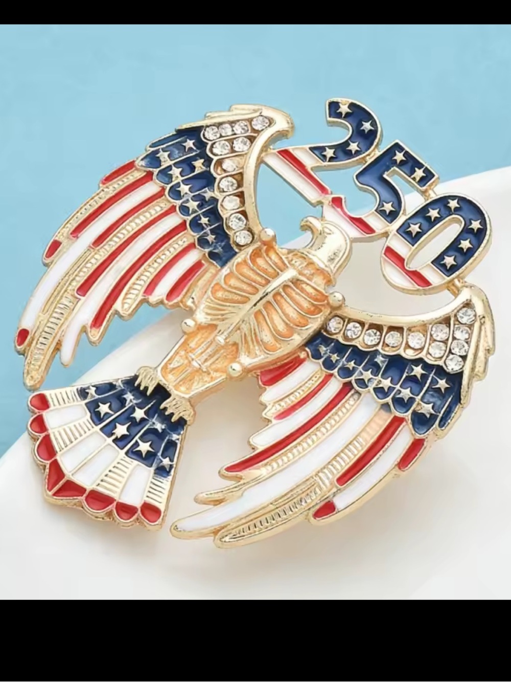 Patriotic Eagle 250 USA American Flag Crystal Brooch - Picture 5 of 9